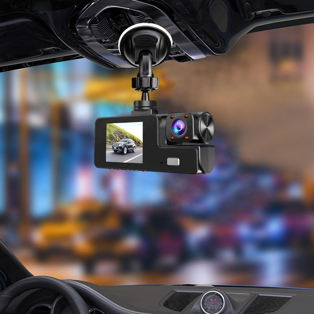 Cámara dashcam para automoviles de 3 canales WiFi 1080P , con grabación frontal e interior+ memory 32Gb