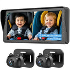 Cámara para Bebés en Auto | Doble Lente, Pantalla 7" Split Screen, 1080P AHD y Visión Nocturna