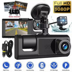 Dashcam WiFi Triple Lente 1080P | Pantalla 3.4" IPS, Visión Nocturna y Modo Estacionamiento