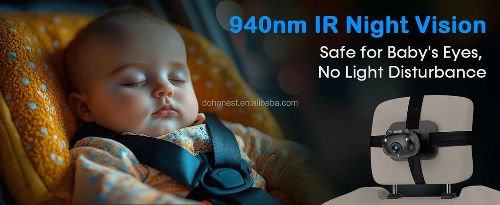 Cámara para Bebés en Auto | Doble Lente, Pantalla 7" Split Screen, 1080P AHD y Visión Nocturna