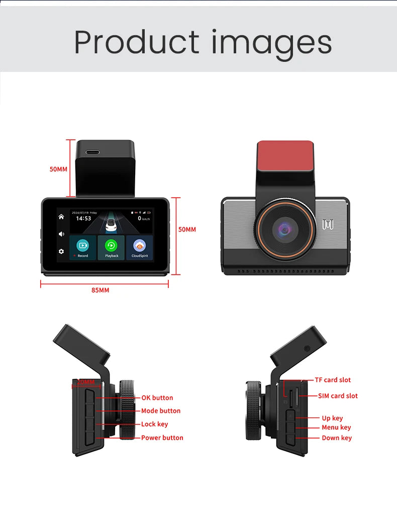 Dashcam 4G 2K Doble Lente | GPS, WiFi, Video en Vivo desde el Celular y ADAS
