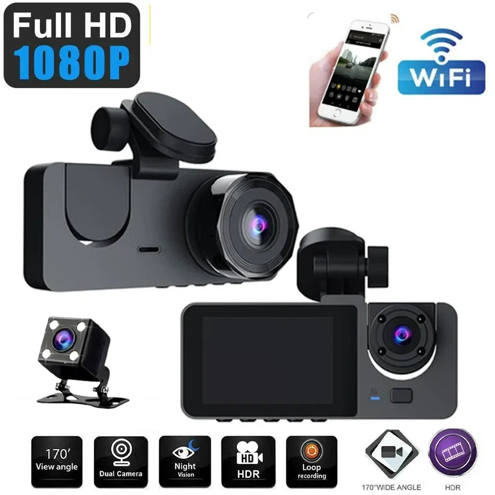 Sistema DVR Y15 WiFi | 3 Cámaras Simultáneas Frente, Interior y Trasera | 1080P Impermeable