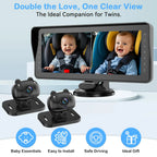 Cámara para Bebés en Auto | Doble Lente, Pantalla 7" Split Screen, 1080P AHD y Visión Nocturna