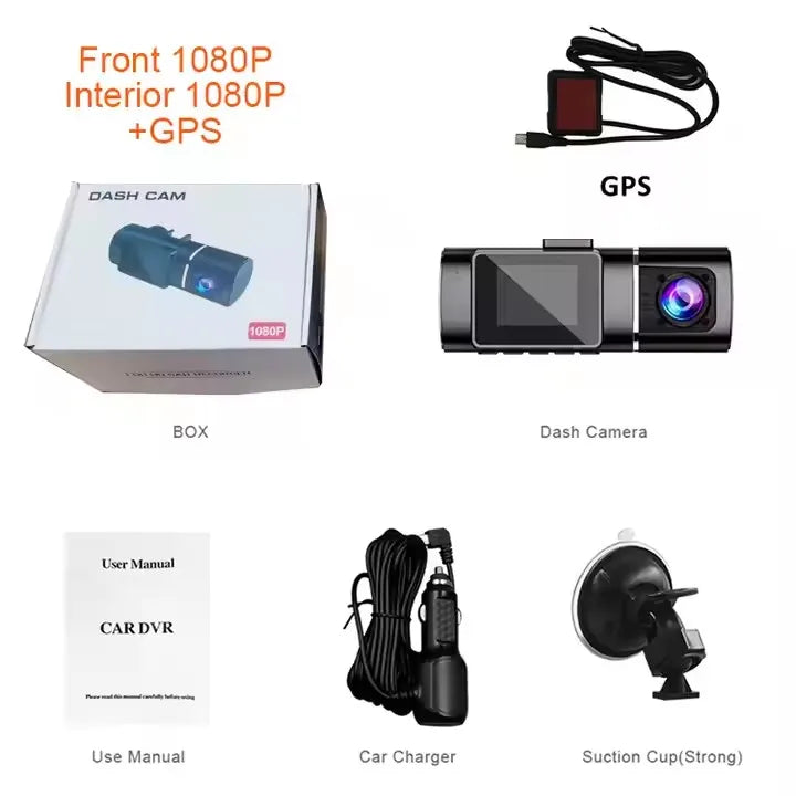 Dashcam Full HD 1080P Doble Lente | Visión Nocturna, GPS y Monitor de Estacionamiento