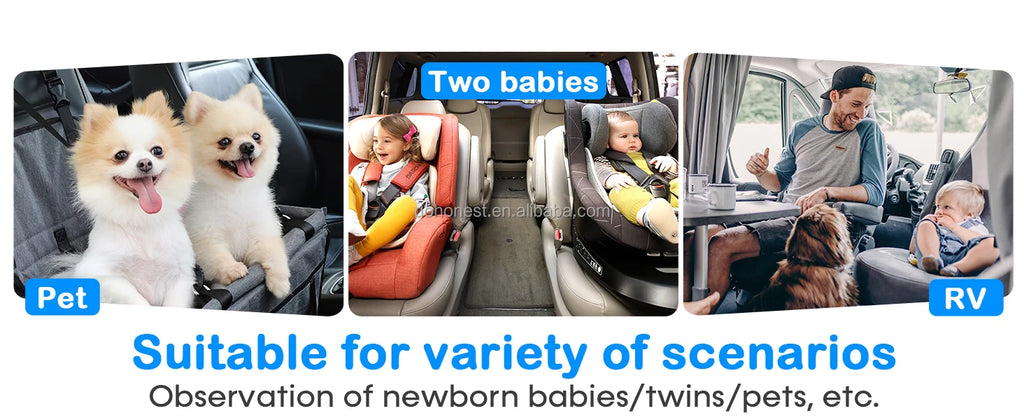 Cámara para Bebés en Auto | Doble Lente, Pantalla 7" Split Screen, 1080P AHD y Visión Nocturna