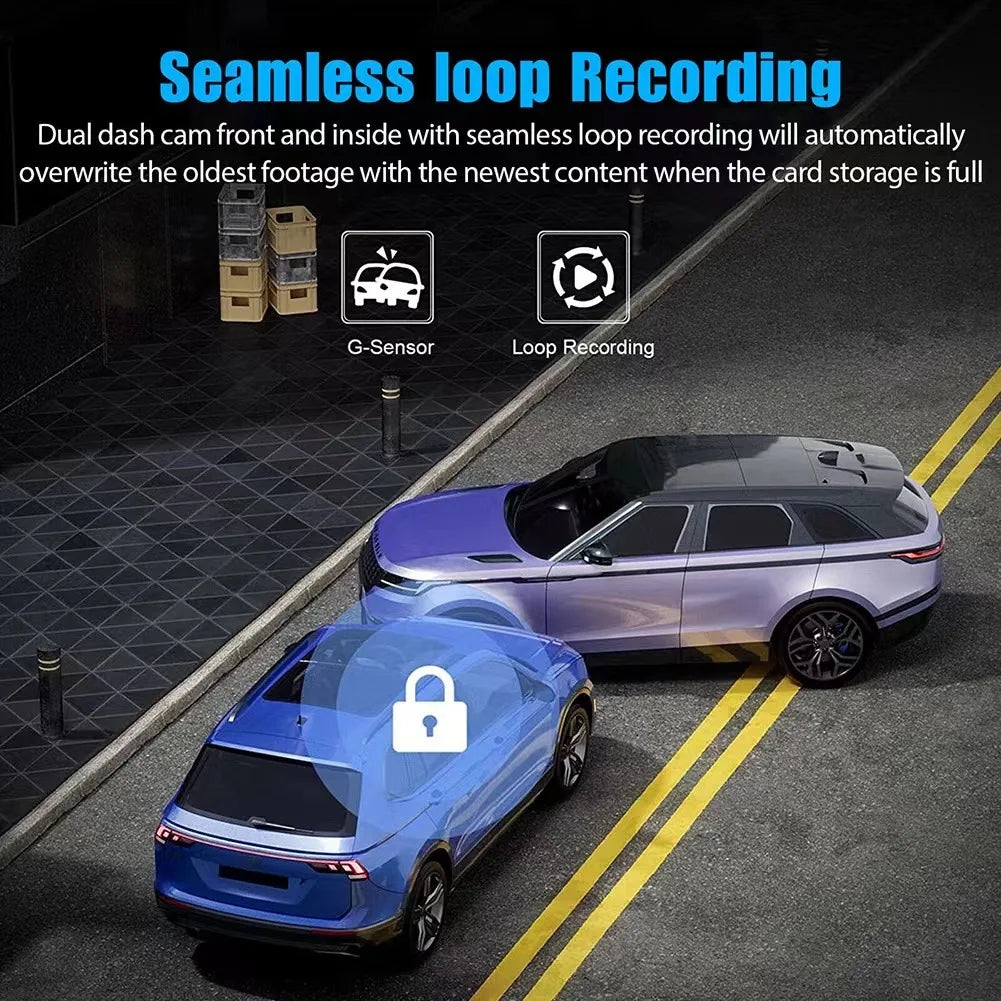 Dashcam WiFi Triple Lente 1080P | Pantalla 3.4" IPS, Visión Nocturna y Modo Estacionamiento