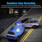 Dashcam WiFi Triple Lente 1080P | Pantalla 3.4" IPS, Visión Nocturna y Modo Estacionamiento