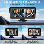 Cámara para Bebés en Auto | Doble Lente, Pantalla 7" Split Screen, 1080P AHD y Visión Nocturna