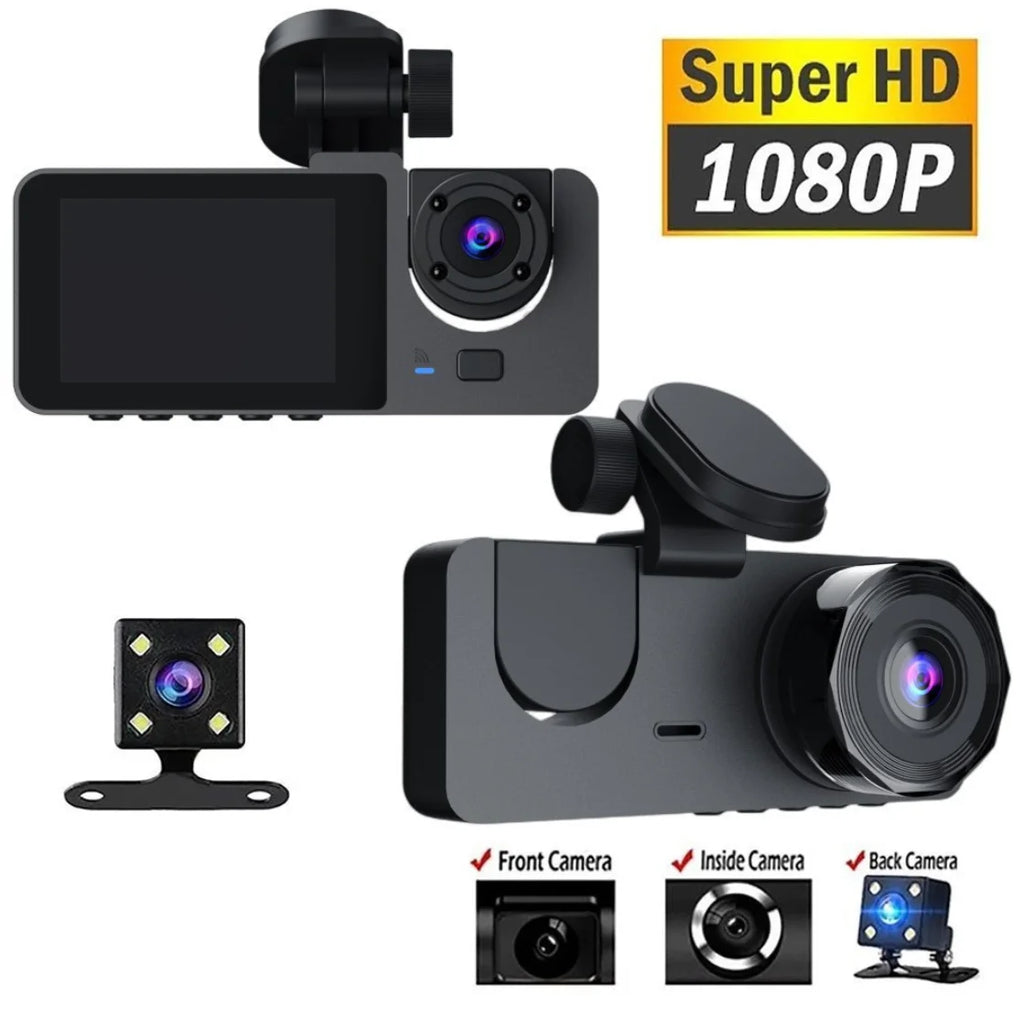 Sistema DVR Y15 WiFi | 3 Cámaras Simultáneas Frente, Interior y Trasera | 1080P Impermeable