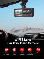Grabadora de Conducción Triple Lente HD 1080P con WiFi y Visión Nocturna