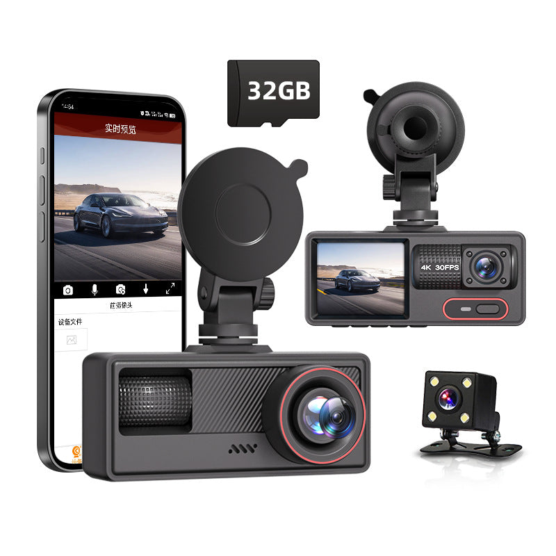 Grabadora de Conducción Triple Lente HD 1080P con WiFi y Visión Nocturna