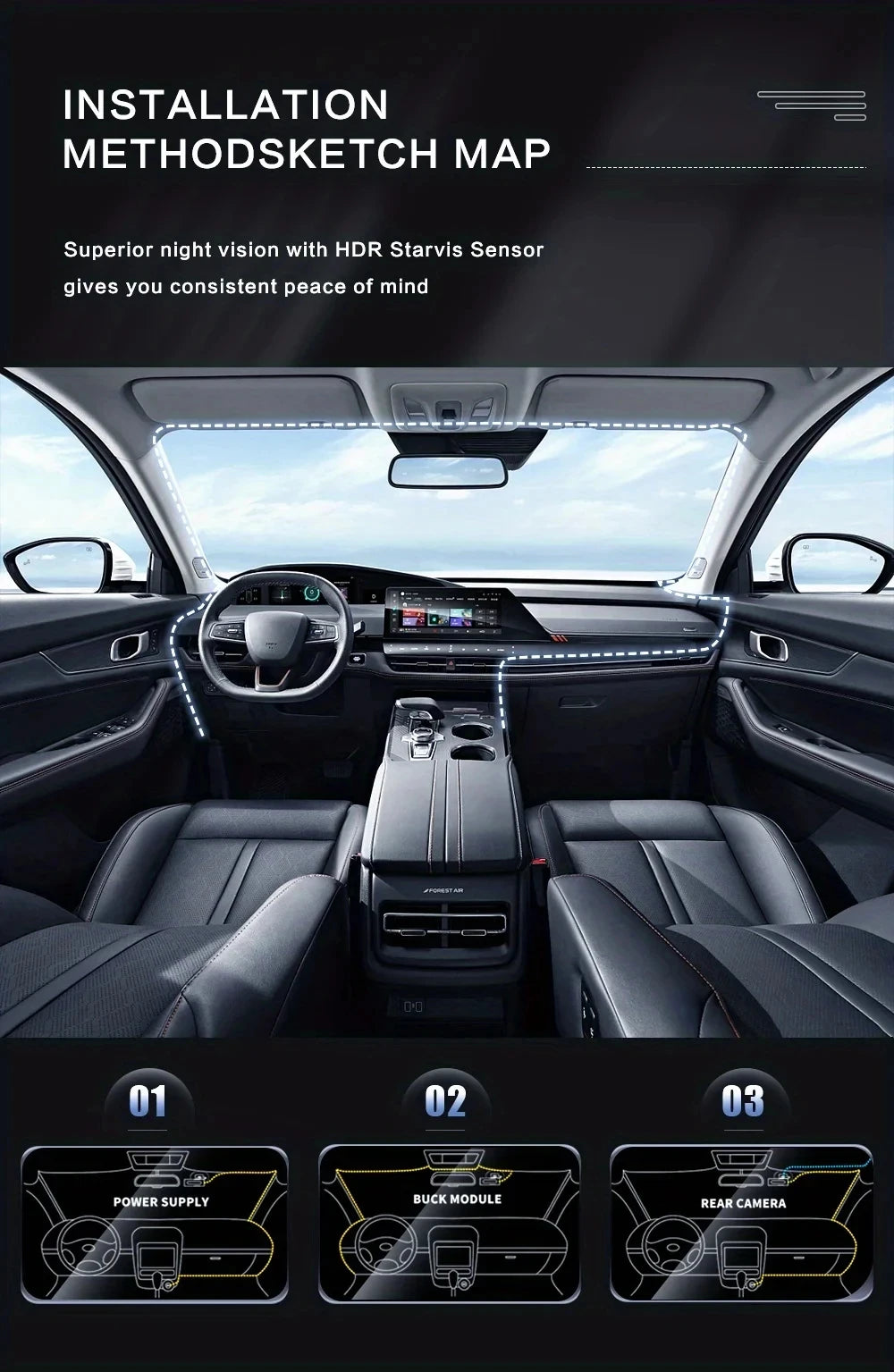 Cámara de salpicadero para coches, aplicación WIFI, DVR para coche, cámara frontal de 2/3 lentes, grabadora de vídeo, cámara de visión trasera para vehículo, caja negra, accesorios para coche