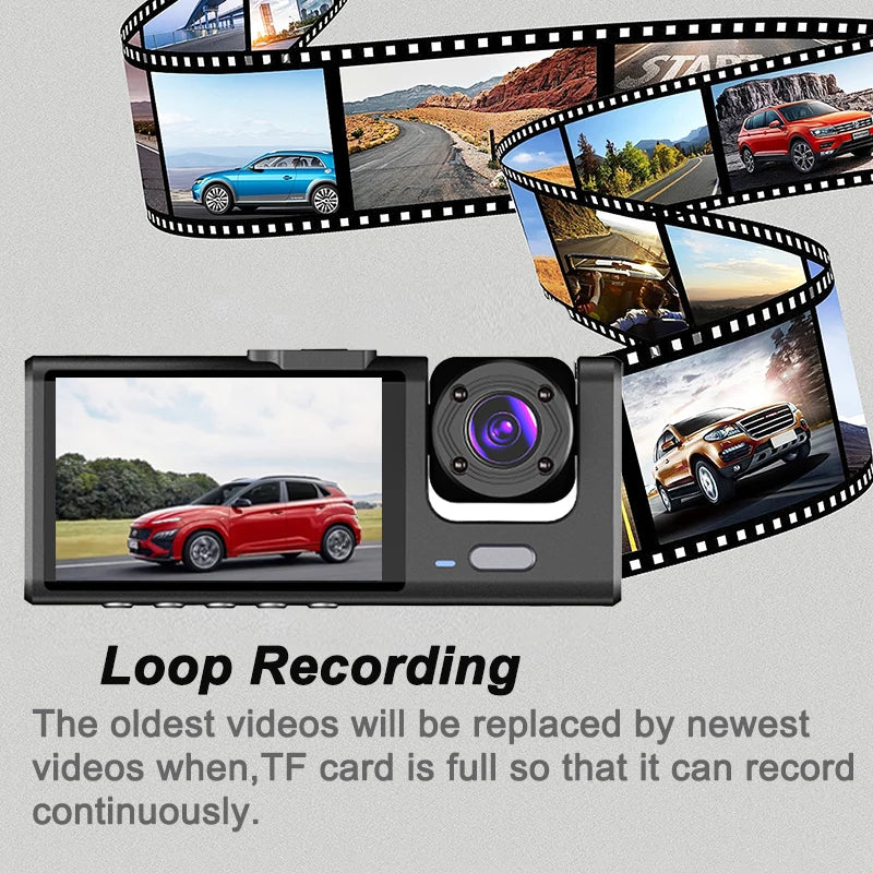 Dashcam 1080P con 2 o 3 Cámaras | Visión Nocturna, G-Sensor y Monitor de Estacionamiento