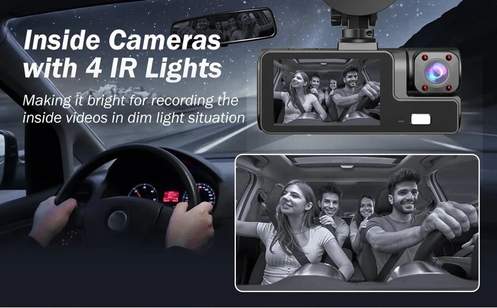 Cámara para coche con 3 canales WIFI, DVR 1080P para la parte delantera y el interior del coche, caja negra, monitor de estacionamiento 24H, accesorios para coche