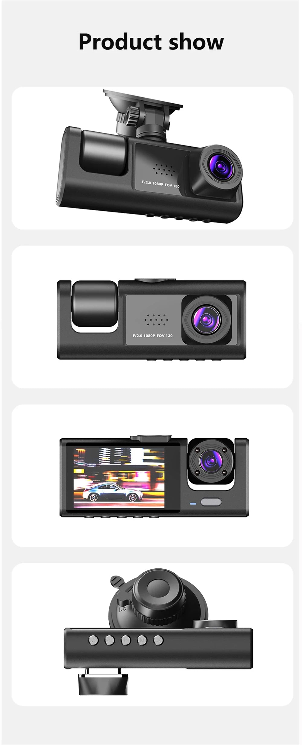 Cámara de salpicadero para coches, aplicación WIFI, DVR para coche, cámara frontal de 2/3 lentes, grabadora de vídeo, cámara de visión trasera para vehículo, caja negra, accesorios para coche