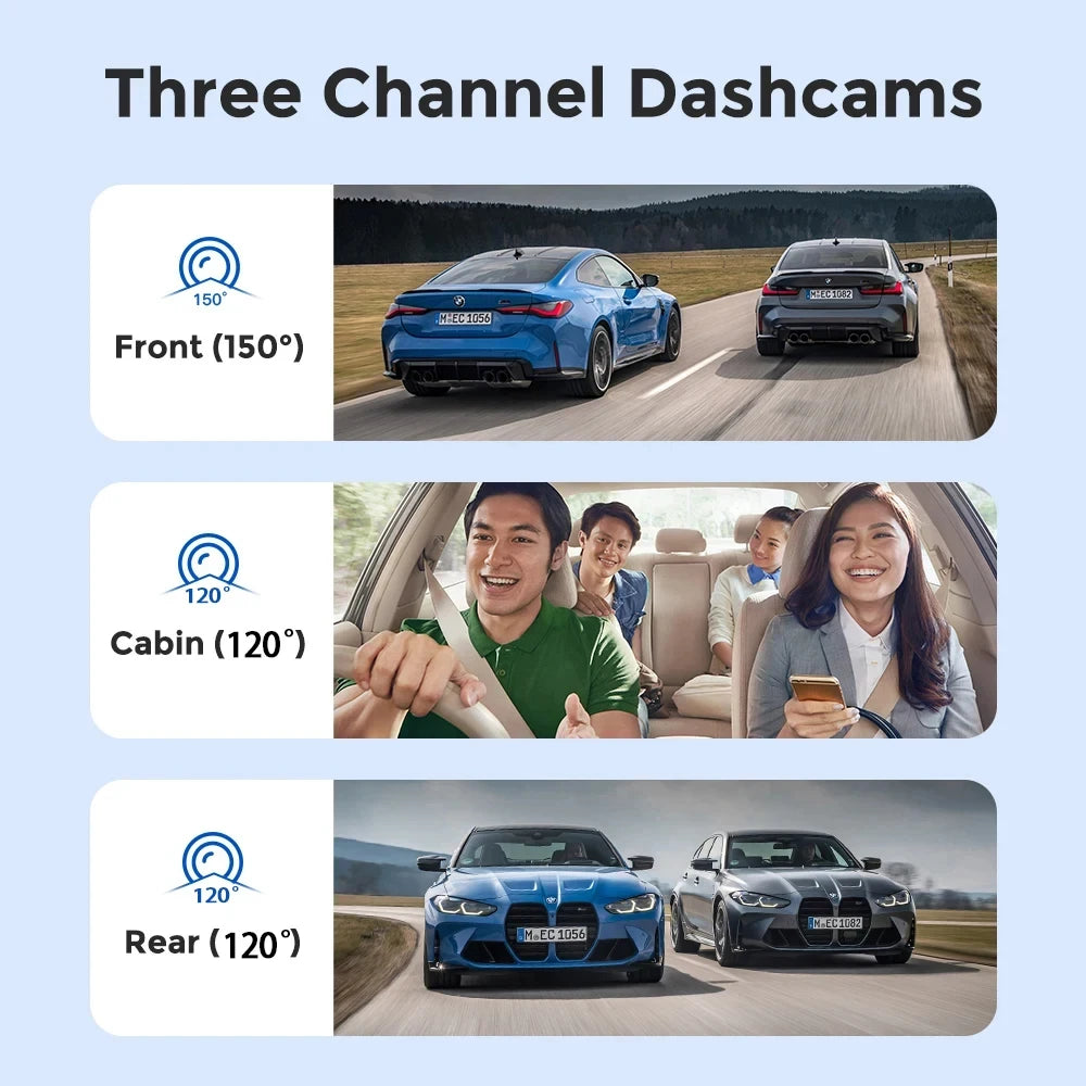 Cámara de salpicadero para coches, aplicación WIFI, DVR para coche, cámara frontal de 2/3 lentes, grabadora de vídeo, cámara de visión trasera para vehículo, caja negra, accesorios para coche