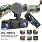 Cámara para Coche con Tarjeta de 32G, 3 Canales, FHD1080P, DVR para Coche, Visión Nocturna, Grabación en Bucle, Sensor G, Grabador de Conducción, Caja Negra