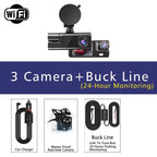 Cámara para coche con 3 canales WIFI, DVR 1080P para la parte delantera y el interior del coche, caja negra, monitor de estacionamiento 24H, accesorios para coche