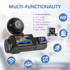 Cámara para Coche con Tarjeta de 32G, 3 Canales, FHD1080P, DVR para Coche, Visión Nocturna, Grabación en Bucle, Sensor G, Grabador de Conducción, Caja Negra