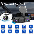 Cámara para Coche con Tarjeta de 32G, 3 Canales, FHD1080P, DVR para Coche, Visión Nocturna, Grabación en Bucle, Sensor G, Grabador de Conducción, Caja Negra