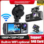 Cámara de salpicadero para coches, aplicación WIFI, DVR para coche, cámara frontal de 2/3 lentes, grabadora de vídeo, cámara de visión trasera para vehículo, caja negra, accesorios para coche