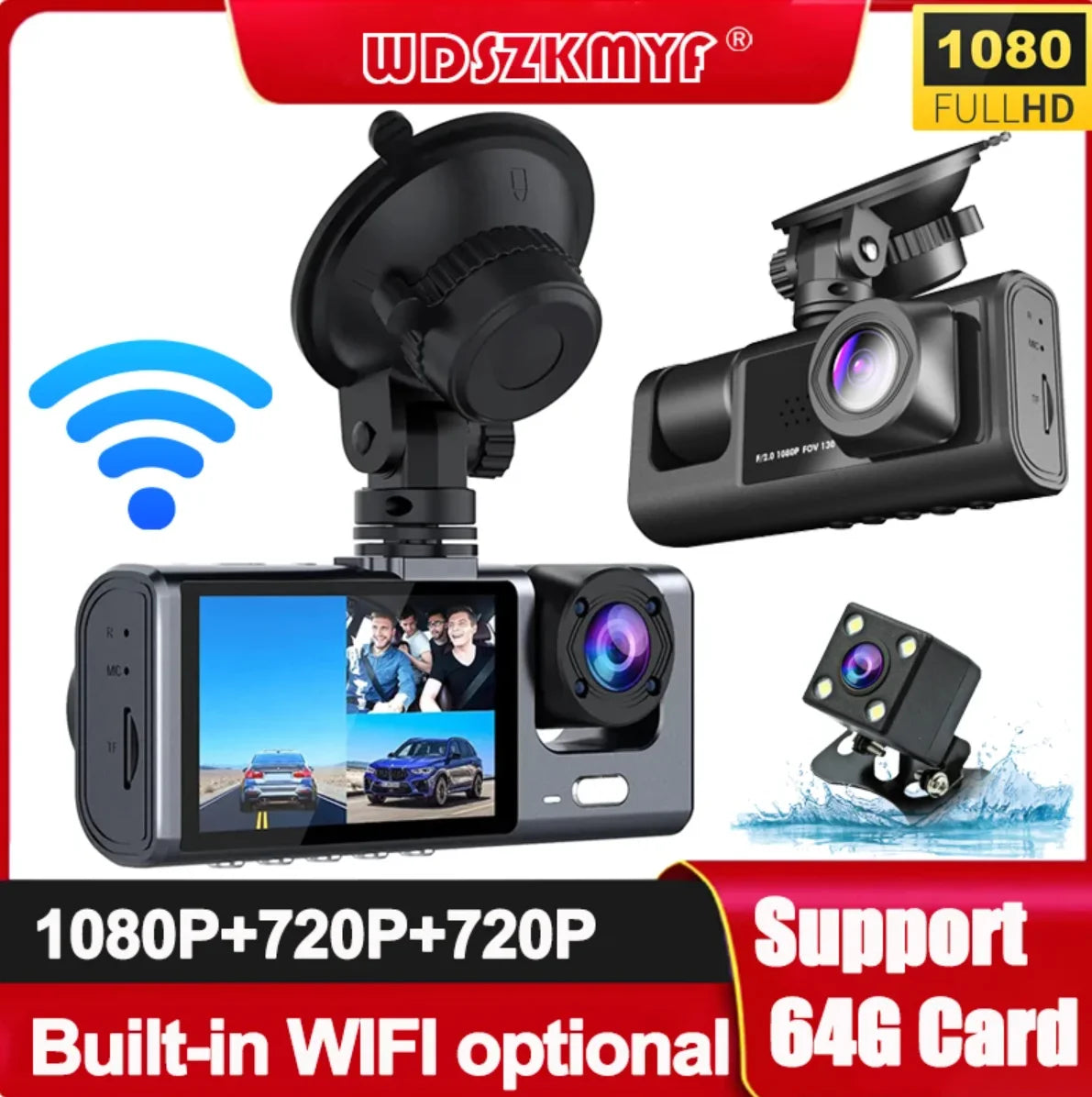 Cámara de salpicadero para coches, aplicación WIFI, DVR para coche, cámara frontal de 2/3 lentes, grabadora de vídeo, cámara de visión trasera para vehículo, caja negra, accesorios para coche
