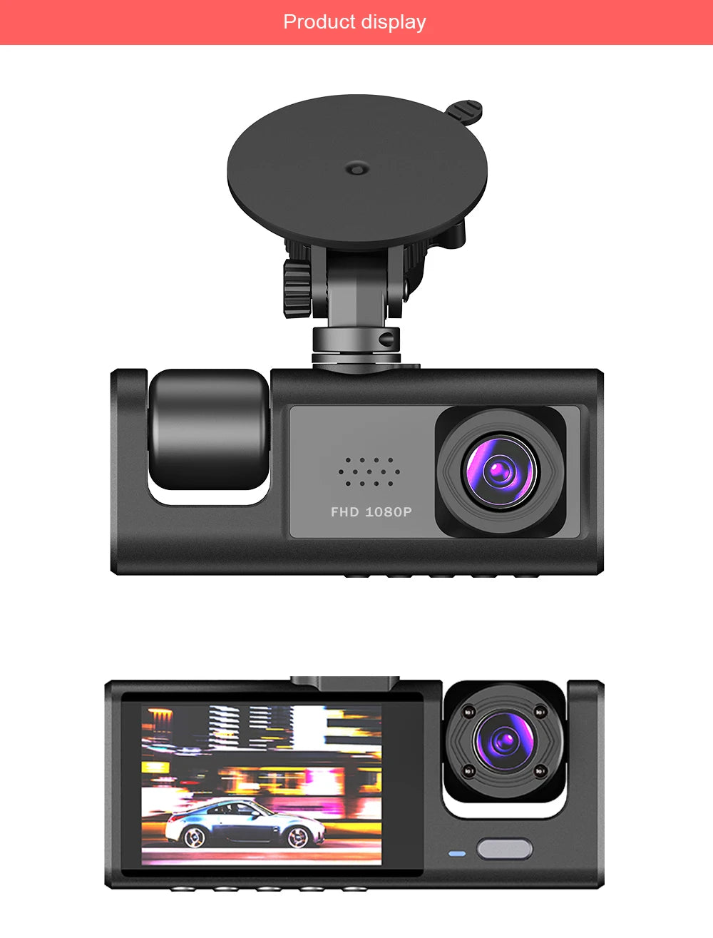 Dashcam 1080P con 2 o 3 Cámaras | Visión Nocturna, G-Sensor y Monitor de Estacionamiento