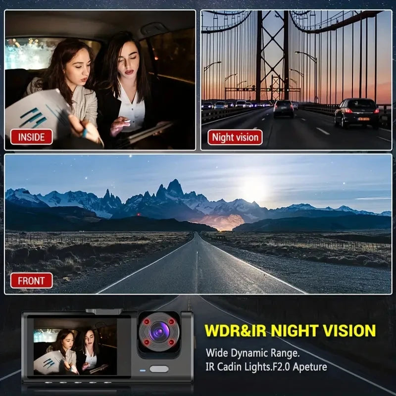 Cámara de salpicadero para coches, aplicación WIFI, DVR para coche, cámara frontal de 2/3 lentes, grabadora de vídeo, cámara de visión trasera para vehículo, caja negra, accesorios para coche