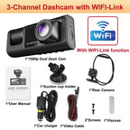 Cámara de salpicadero para coches, aplicación WIFI, DVR para coche, cámara frontal de 2/3 lentes, grabadora de vídeo, cámara de visión trasera para vehículo, caja negra, accesorios para coche