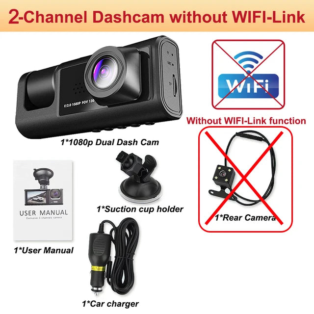 Cámara de salpicadero para coches, aplicación WIFI, DVR para coche, cámara frontal de 2/3 lentes, grabadora de vídeo, cámara de visión trasera para vehículo, caja negra, accesorios para coche