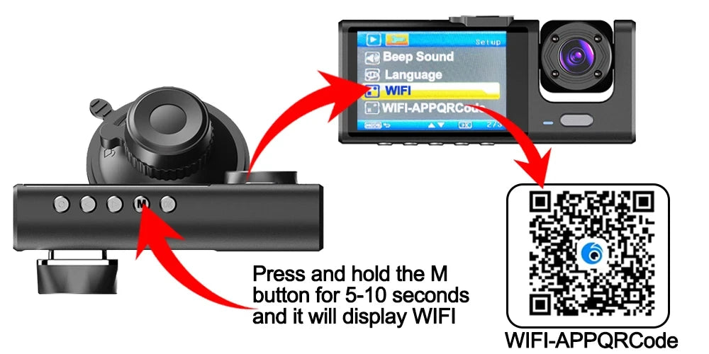 Cámara de salpicadero para coches, aplicación WIFI, DVR para coche, cámara frontal de 2/3 lentes, grabadora de vídeo, cámara de visión trasera para vehículo, caja negra, accesorios para coche