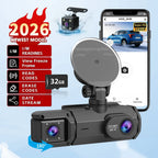 Cámara para Coche con Tarjeta de 32G, 3 Canales, FHD1080P, DVR para Coche, Visión Nocturna, Grabación en Bucle, Sensor G, Grabador de Conducción, Caja Negra