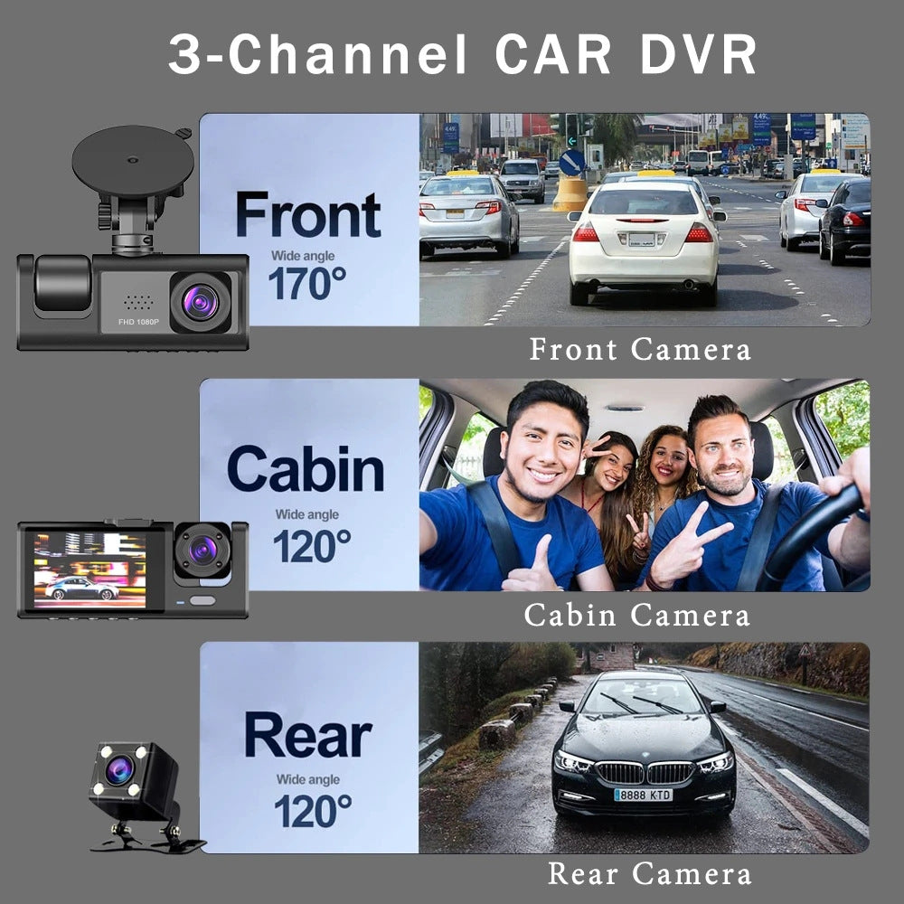 Triple Lens Car Dash Cam with WiFi Connectivity