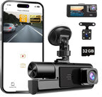 Cámara dashcam para automoviles de 3 canales WiFi 1080P , con grabación frontal e interior+ memory 32Gb