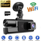 Cámara dashcam para automoviles de 3 canales WiFi 1080P , con grabación frontal e interior+ memory 32Gb