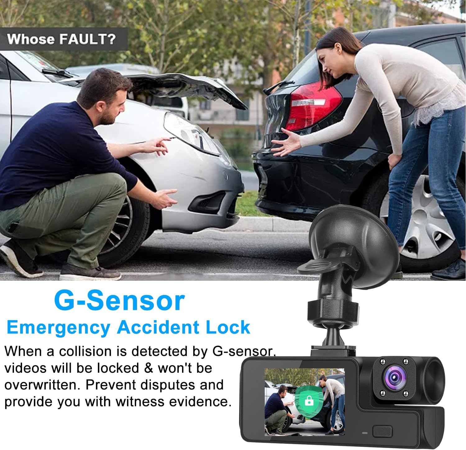 Cámara dashcam para automoviles de 3 canales WiFi 1080P , con grabación frontal e interior+ memory 32Gb